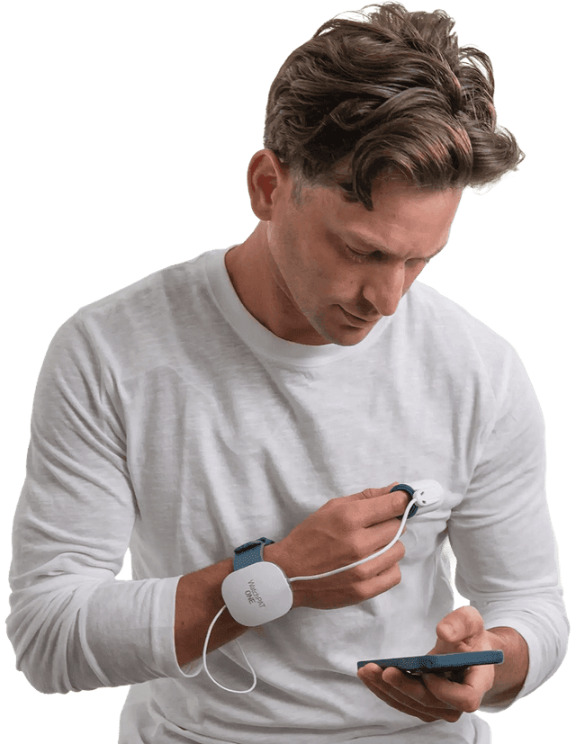 Person wearing the WatchPAT ONE sleep study device